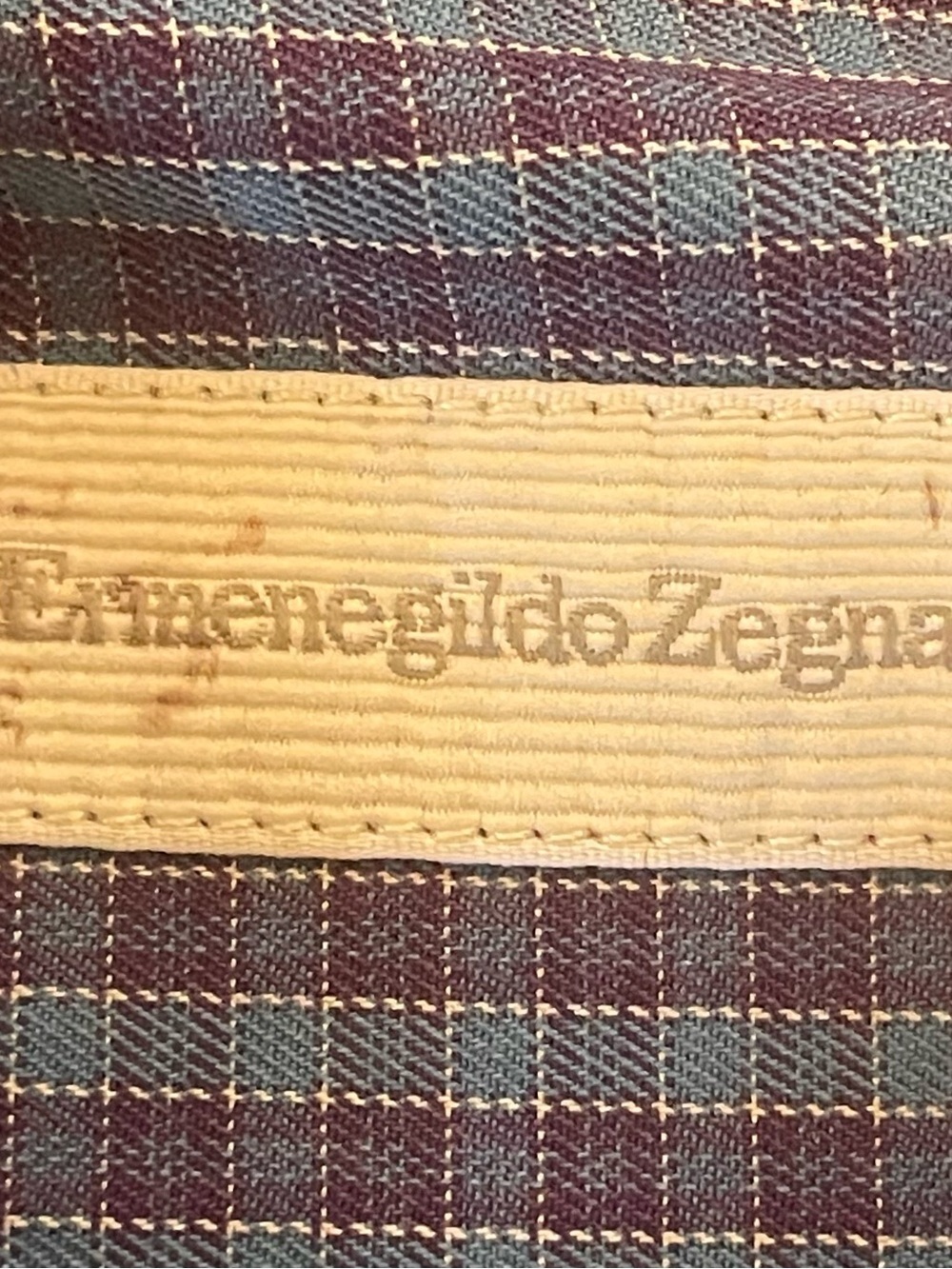 Ermenegildo Zegna Navy and Light Blue Micro-Check Dress Shirt - Picture 3 of 6